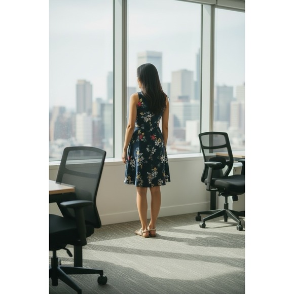 Banana Republic Patrizia Floral Racer-Neck Fit-and-Flare Dress Navy Size 00 $128 - Picture 6 of 11